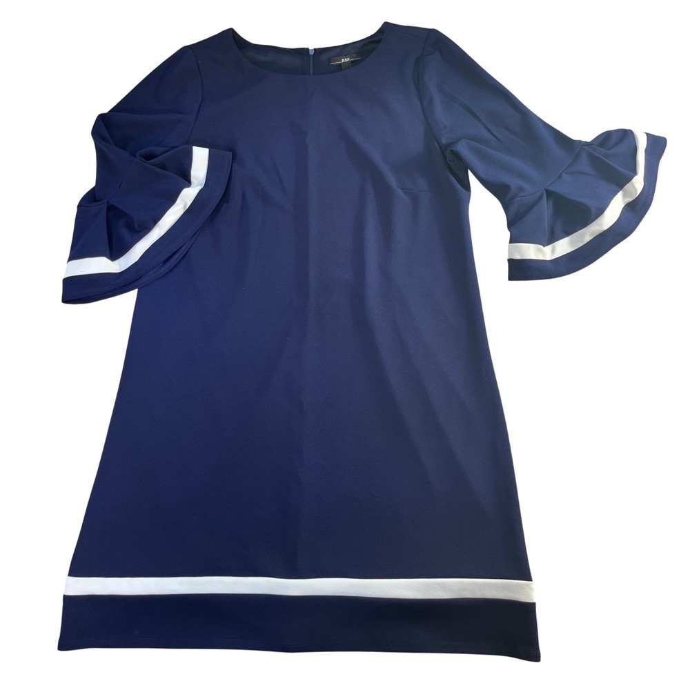 R&K Originals Career Shift Dress Navy Blue Bell Sleeve Womens 16 Knee Length